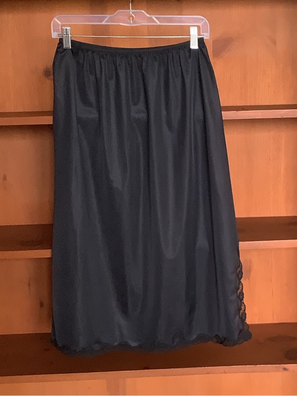 Vintage 90s French Maid Black Lace Trim Half Slip Skirt Size L Lingerie Style